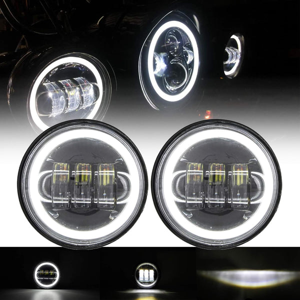1 Pair 4.5 Inch Led Fog Light With Angel Eyes Passing Lamps DRL bulb For Motorcycle Fog Lamp (Black Fog Light With Angel Eye)